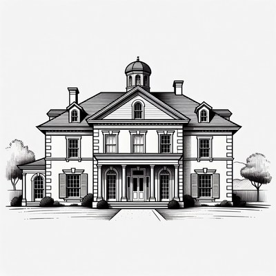 Elegant Mansion Line Art Illustration
