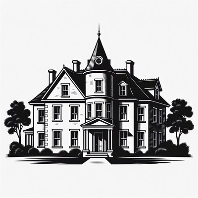 Victorian Mansion Silhouette Illustration