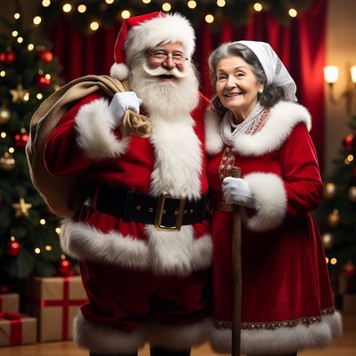 Santa Claus and Mrs. Claus smiling together