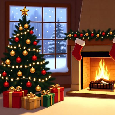 Cozy Christmas Living Room with Tree