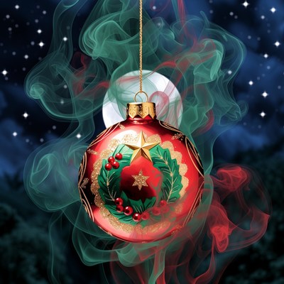 Red Christmas Ornament Hanging Night Sky