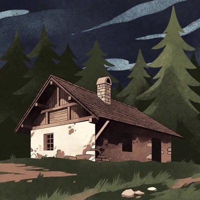 Cozy Cabin in Dark Forest