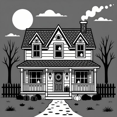 Spooky Haunted House Illustration