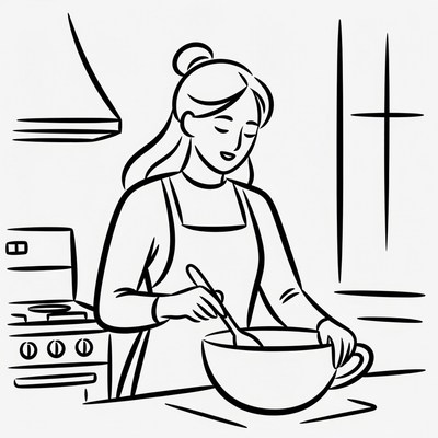 Woman mixing batter in kitchen