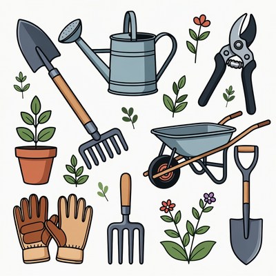 Gardening Tools Clipart Illustration