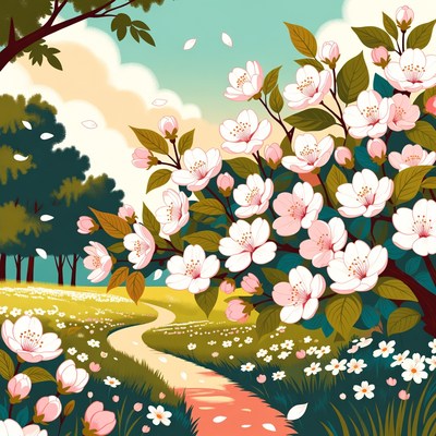 Cherry Blossoms Along Winding Path