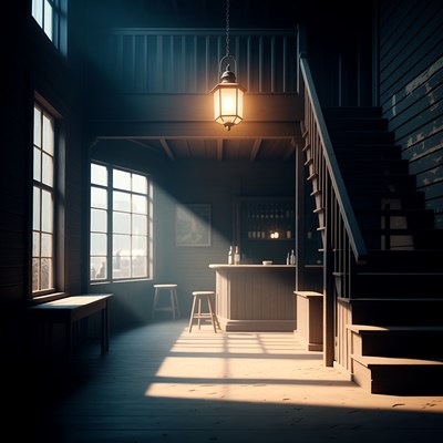 Cozy Wooden Tavern Interior with Lantern