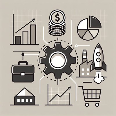 Business Growth Icons with Central Gear