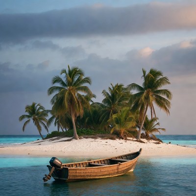 Wooden Boat on Tropical Island