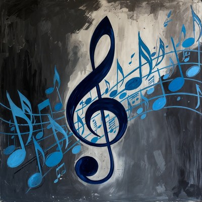 Blue Treble Clef with Musical Notes