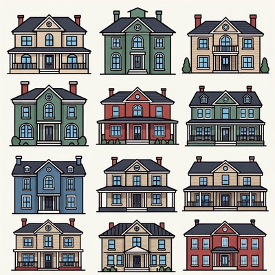 Colorful Line Art Houses