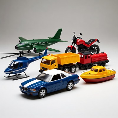 Assortment of colorful toy vehicles