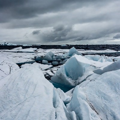 Icebergs in stormy ocean