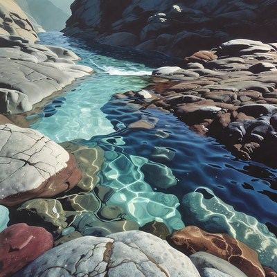 Mountain Stream Flowing Through Rocks