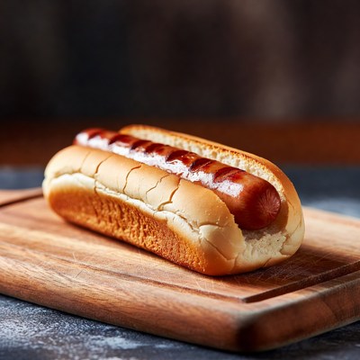 Grilled Hot Dog on Wooden Board