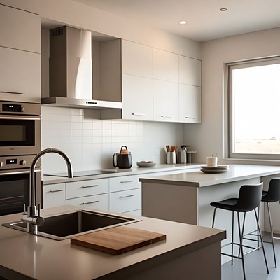 Modern White Kitchen with Island