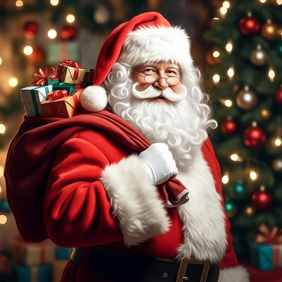 Santa Claus with sack and gifts