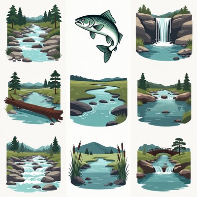 River Nature Clipart Icons Set