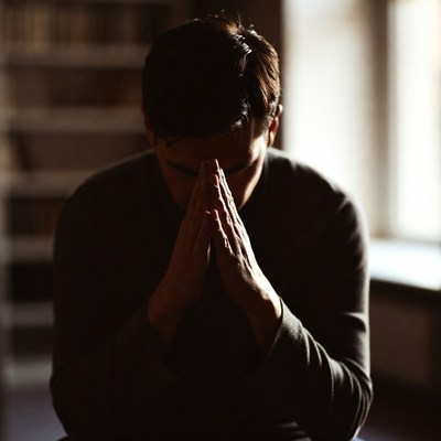 Man praying with hands clasped