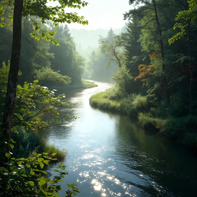 Serene Forest River in Sunlight