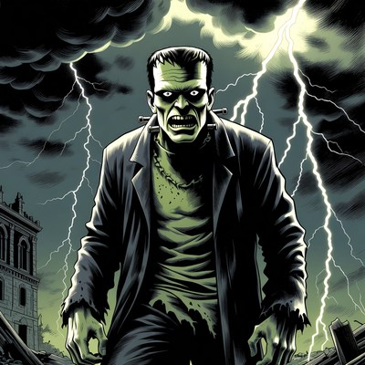 Frankenstein Monster in Lightning Storm