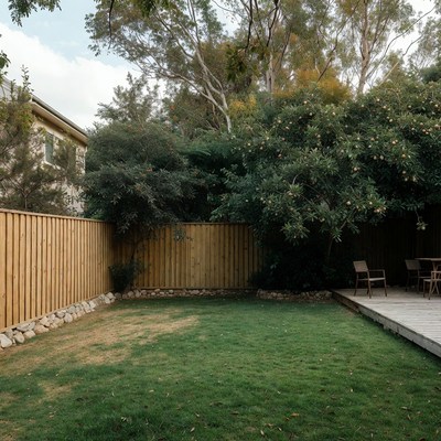 Backyard Deck with Wooden Fence