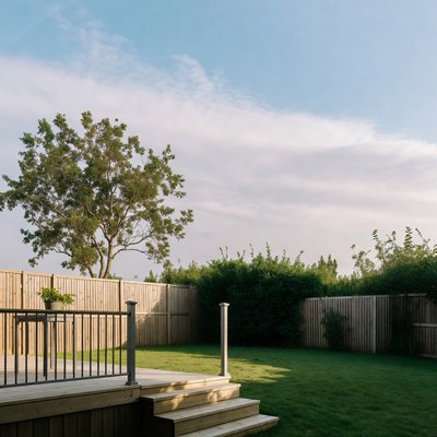 Wooden Deck in Backyard Garden