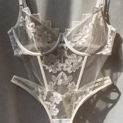 White Lace Sheer Lingerie Bodysuit