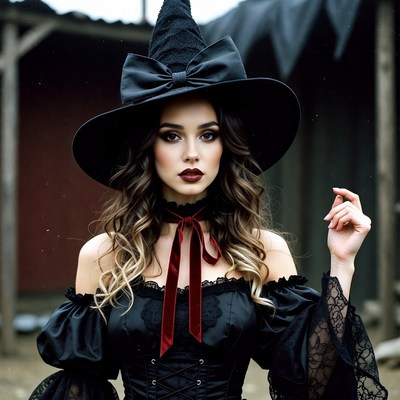 Woman in black witch costume