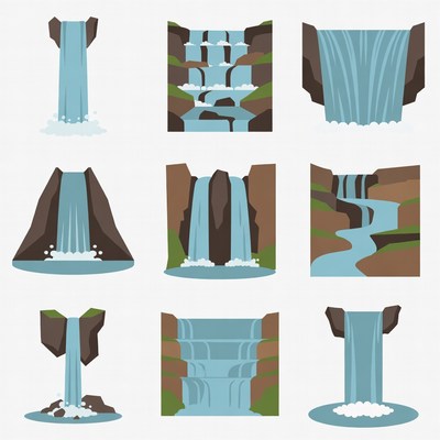 Waterfall Clipart Icons Set