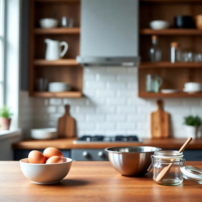 Eggs in Bowl on Kitchen Counter