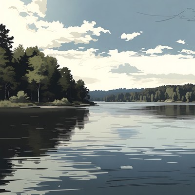 Serene Lake with Forest Shoreline