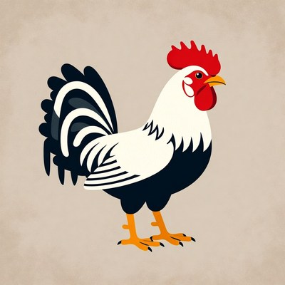 Cartoon Rooster Standing on Textured Background