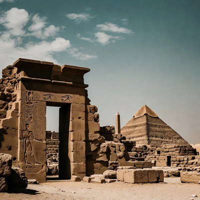 Ancient Egyptian Temple and Pyramid