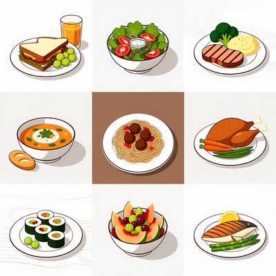 9 Healthy Food Dishes Illustration