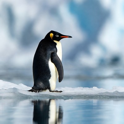 King Penguin Standing on Ice