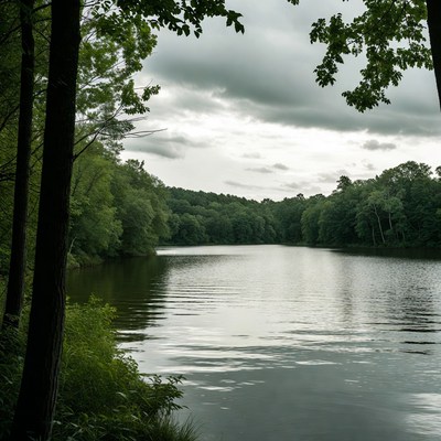 Forest Lake Under Cloudy Sky