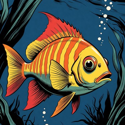 Vibrant orange angelfish in underwater scene