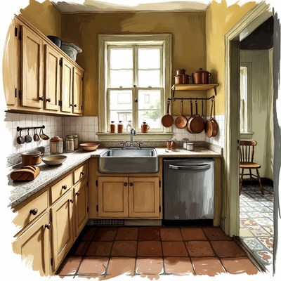 Vintage Wooden Kitchen Illustration