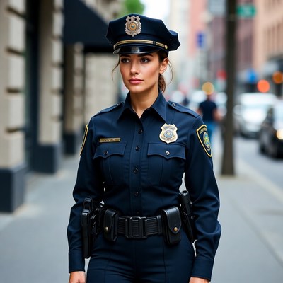Female police officer on city street