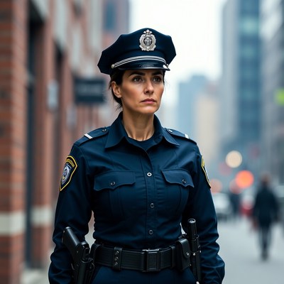 Female police officer on urban street