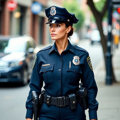 Female police officer on urban street