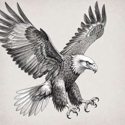 Bald eagle with wings spread