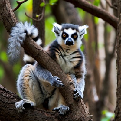 Ring-tailed lemur on tree branch