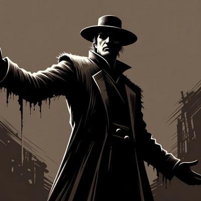 Cowboy in trench coat illustration