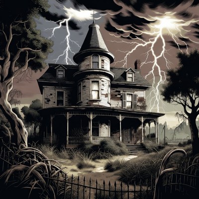 Haunted Mansion in Lightning Storm