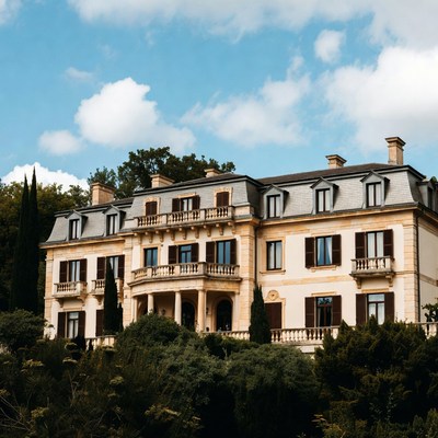 Elegant Beige Mansion with Balconies