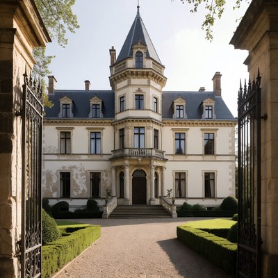Grand Chateau Through Wrought Iron Gates