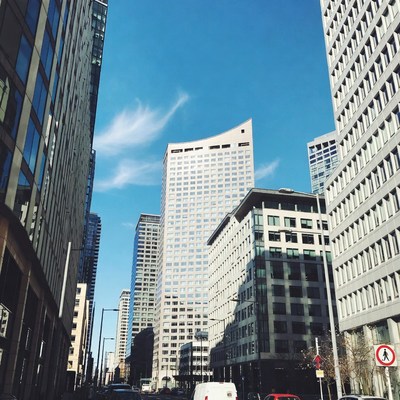 Modern skyscrapers in urban city street