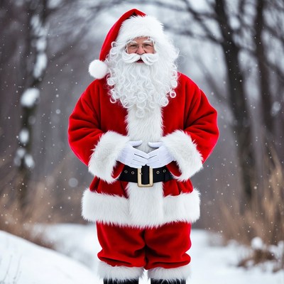 Santa Claus standing in snowy woods